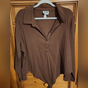 RUE 21 Womens Plus Size Chocolate Long Sleeve Bodysuit